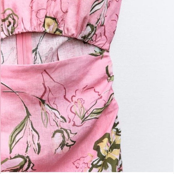 Zara Linen Blend Cutout Pink with Green details Large - Picture 9 of 11